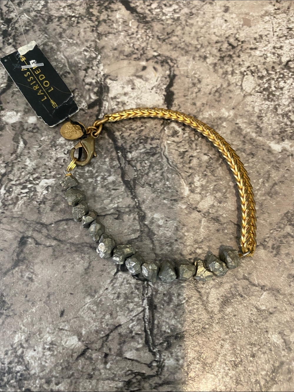 Gold Chain Bracelet with Pyrite 14 beads - Gold & Metallic Gray. Needs cleaning